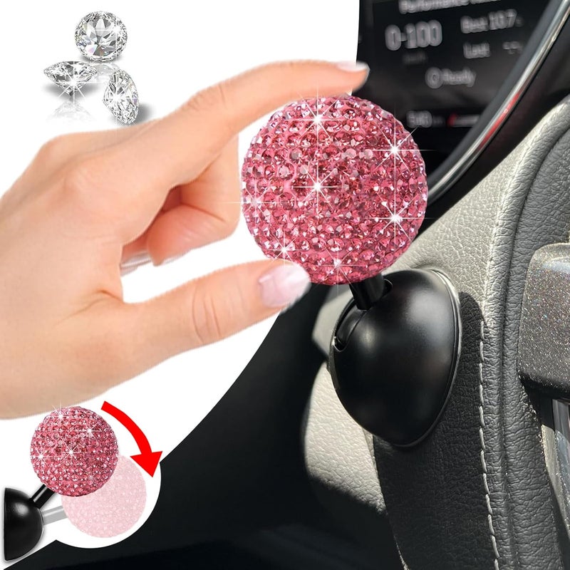 Zerikwon Bling Diamond Car Push Start Button Cover - Cute Accessories for Women Interior, Engine Starter Joystick Decor for Girls, Pink - Image 1